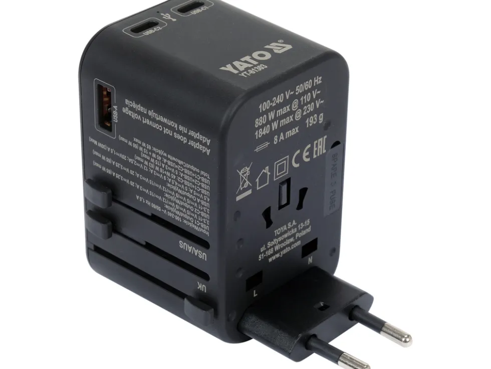 ADAPTER PODRÓŻNY DO PONAD 150 KRAJÓW USB-C PD 65W