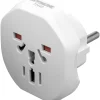 ADAPTER PODRÓŻNY Z UNIWERSALNYM GNIAZDEM I EUROPEJSKĄ WTYCZKĄ, ŚWIAT - EUROPA