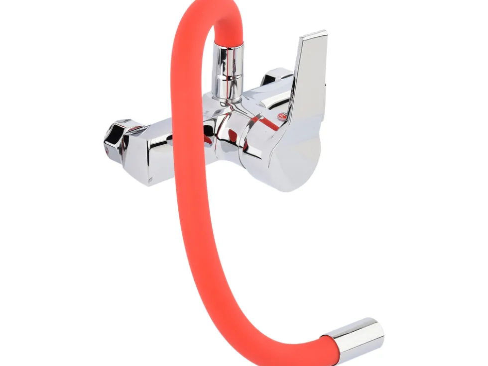 BATERIA ZLEWOZMYWAKOWA ŚCIENNA Z ELASTYCZNĄ WYLEWKĄ FLEXIBLE RED