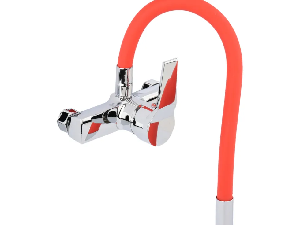BATERIA ZLEWOZMYWAKOWA ŚCIENNA Z ELASTYCZNĄ WYLEWKĄ FLEXIBLE RED