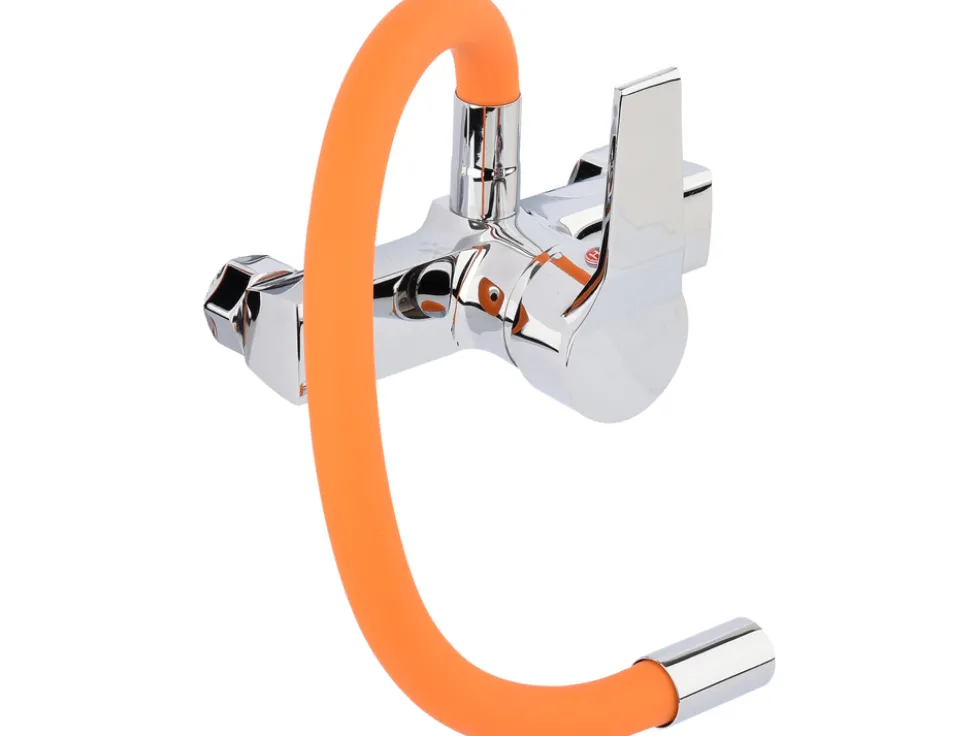 BATERIA ZLEWOZMYWAKOWA ŚCIENNA Z ELASTYCZNĄ WYLEWKĄ FLEXIBLE ORANGE