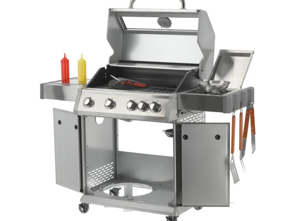 GRILL GAZOWY ITAMI 4+1 STAL NIERDZEWNA 14,2KW, Z SZYBĄ