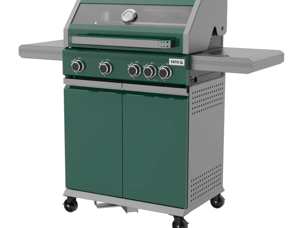 GRILL GAZOWY OKAYA 4+1, 14,2KW, Z SZYBĄ, ZIELONY