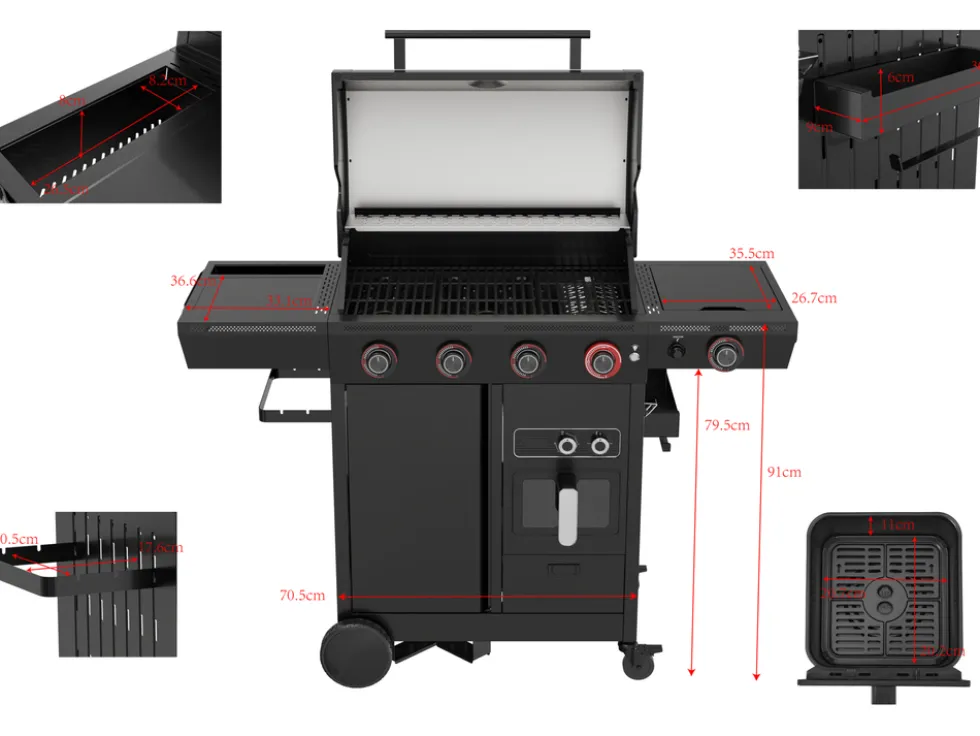 GRILL GAZOWY 4+1 Z FRYTKOWNICĄ BEZTŁUSZCZOWĄ, 16KW