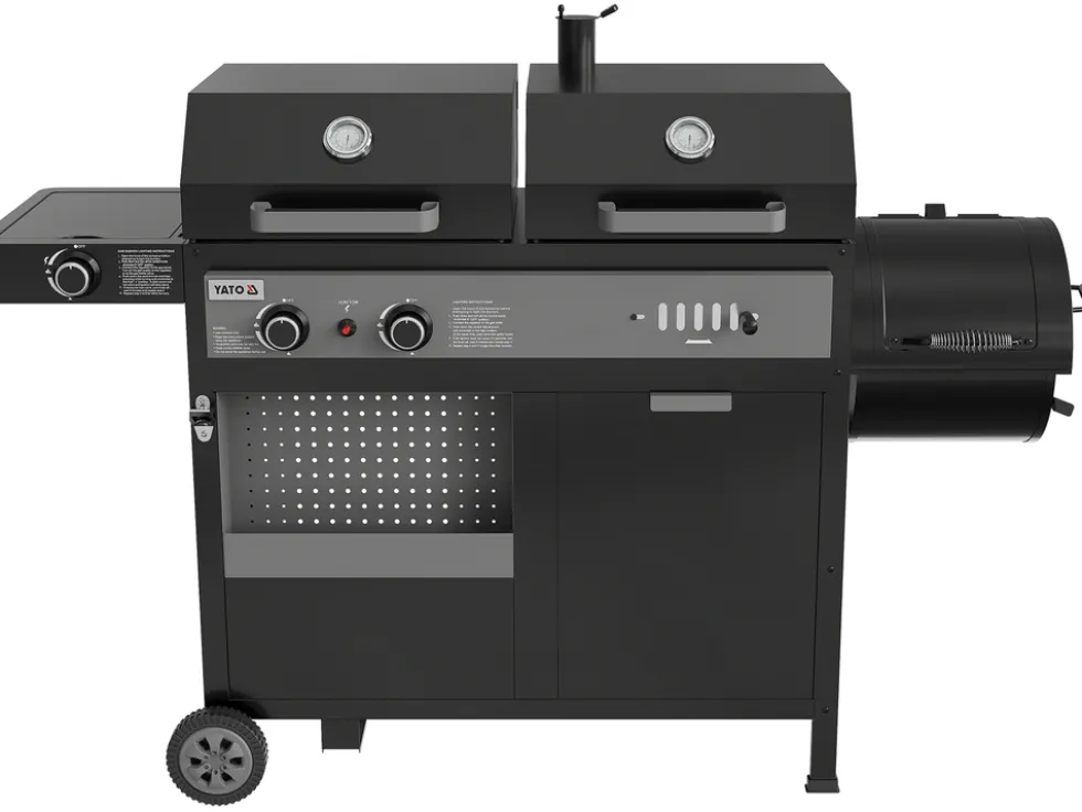 GRILL 4W1, GAZOWY + WĘGLOWY + WĘDZARNIA + PALNIK BOCZNY, 8,5KW