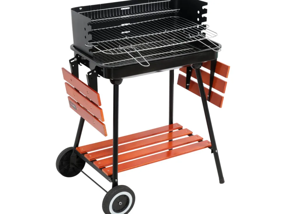 GRILL WĘGLOWY Z PÓŁKAMI, RUSZT 53X33CM
