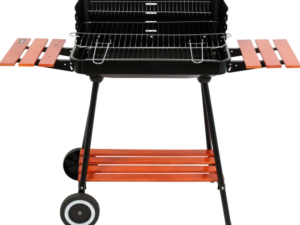 GRILL WĘGLOWY Z PÓŁKAMI, RUSZT 53X33CM