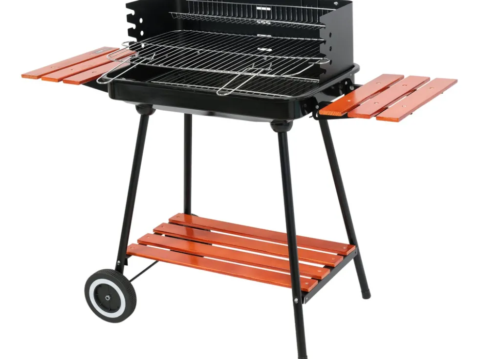 GRILL WĘGLOWY Z PÓŁKAMI, RUSZT 53X33CM