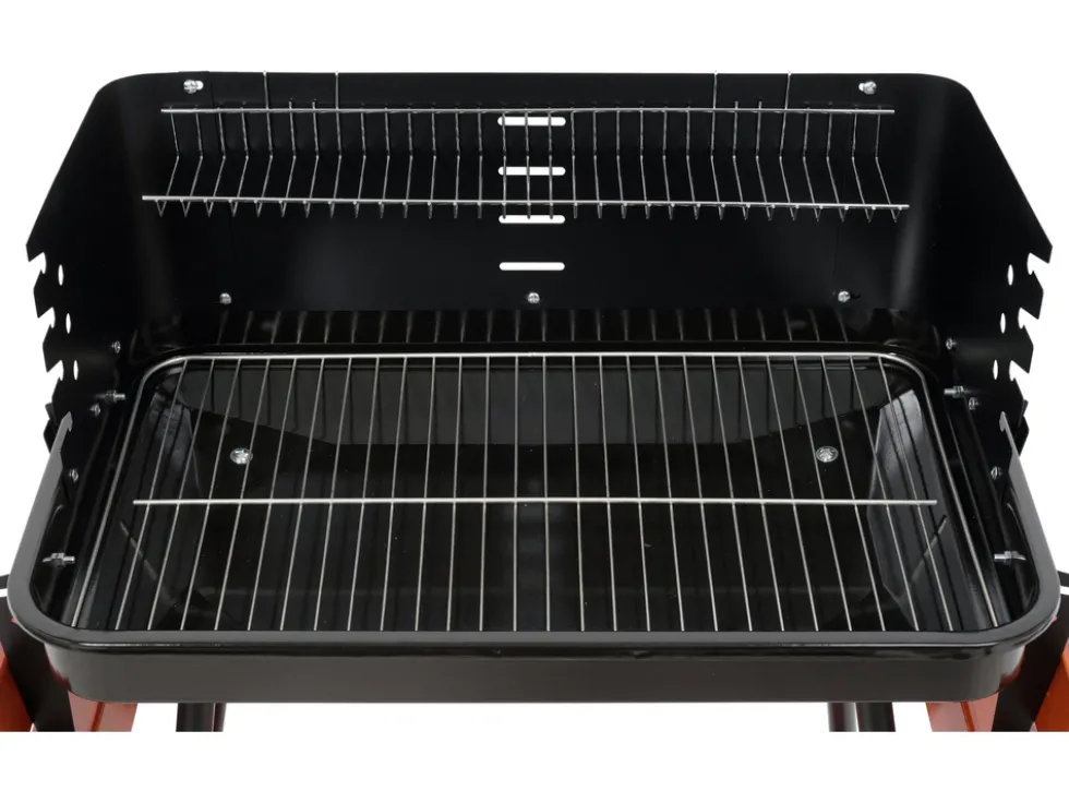 GRILL WĘGLOWY Z PÓŁKAMI, RUSZT 53X33CM