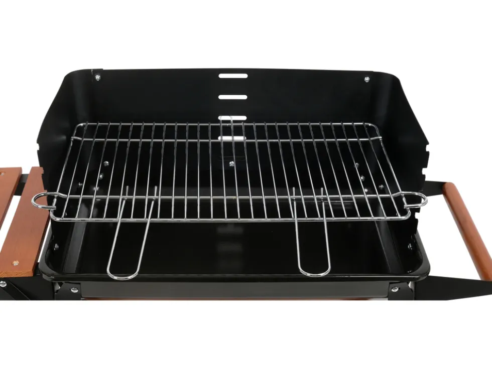GRILL WĘGLOWY Z PÓŁKĄ BOCZNĄ, RUSZT 48X26.5CM