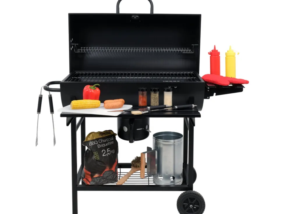 GRILL WĘGLOWY Z POKRYWĄ, RUSZT 71X35CM