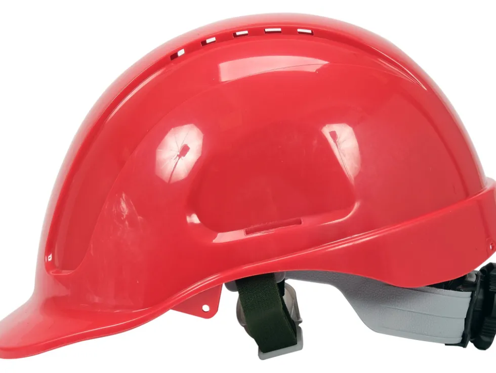 KASK OCHRONNY CZERWONY WYSOKI KOMFORT SZYBKA REGULACJA ABS