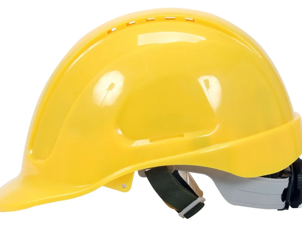 KASK OCHRONNY ŻÓŁTY WYSOKI KOMFORT SZYBKA REGULACJA ABS
