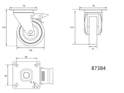 KÓŁKO SKRĘTNE 125MM Z SZARĄ GUMĄ I HAMULCEM