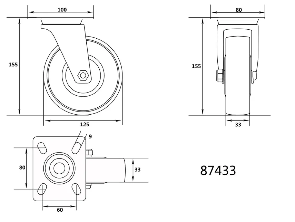 KÓŁKO SKRĘTNE POLIAMIDOWE 125MM