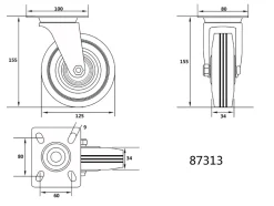 KÓŁKO SKRĘTNE Z CZARNĄ GUMĄ 125MM