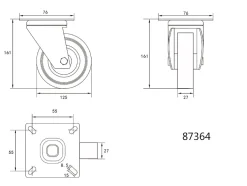 KÓŁKO SKRĘTNE Z SZARĄ GUMĄ 125MM