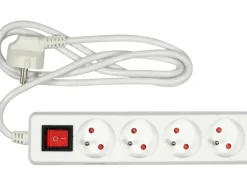 PRZEDŁUŻACZ ELEKTRYCZNY, BIAŁY, 4 GNIAZDA Z UZIEMIENIEM, 1,5M Z WYŁĄCZNIKIEM