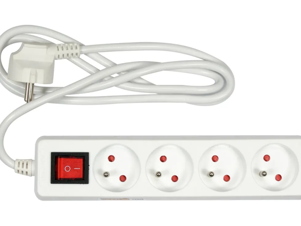 PRZEDŁUŻACZ ELEKTRYCZNY, BIAŁY, 4 GNIAZDA Z UZIEMIENIEM, 1,5M Z WYŁĄCZNIKIEM