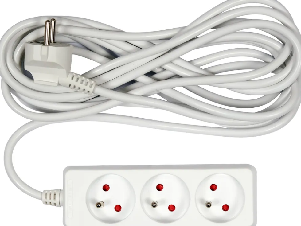 PRZEDŁUŻACZ ELEKTRYCZNY, BIAŁY, 3 GNIAZDA Z UZIEMIENIEM, 5M