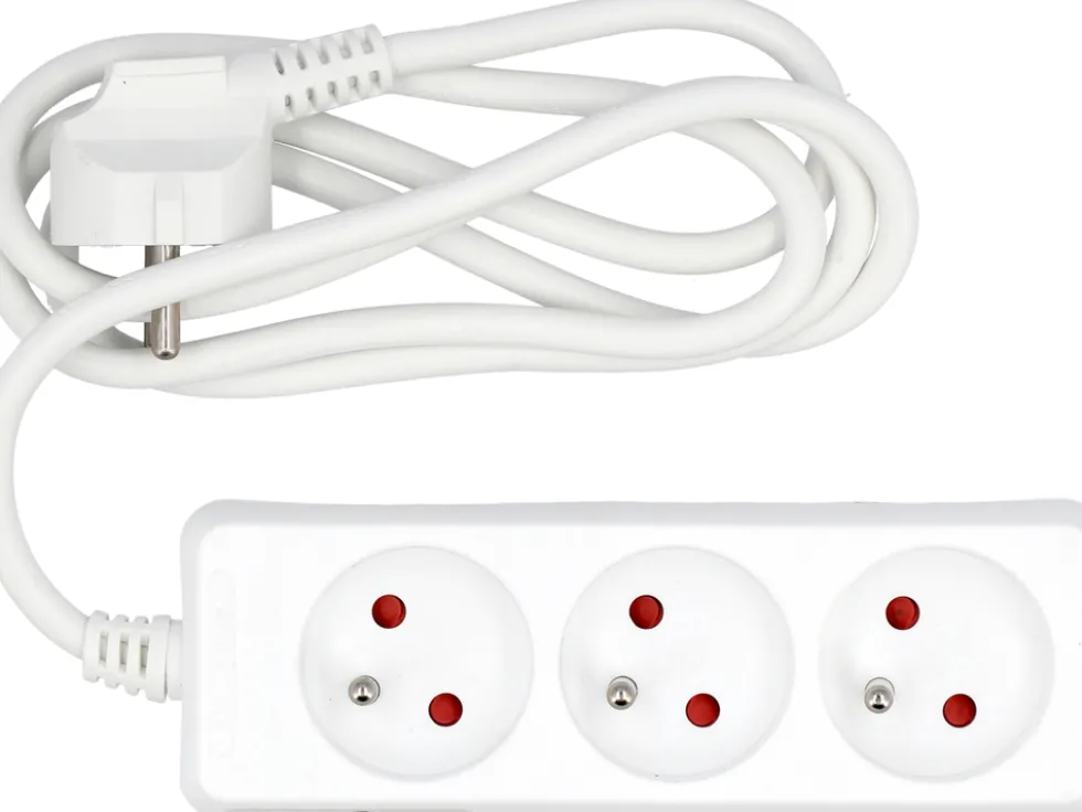 PRZEDŁUŻACZ ELEKTRYCZNY, BIAŁY, 3 GNIAZDA Z UZIEMIENIEM, 1,5M