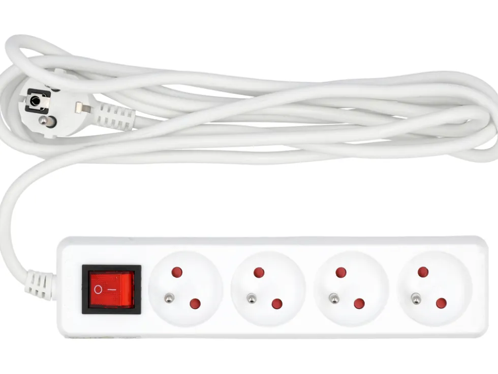 PRZEDŁUŻACZ ELEKTRYCZNY, BIAŁY, 4 GNIAZDA Z UZIEMIENIEM, 3M Z WYŁĄCZNIKIEM