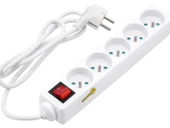 PRZEDŁUŻACZ ELEKTRYCZNY,BIAŁY, 5 GNIAZD Z UZIEMIENIEM, 1,5M Z WYŁĄCZNIKIEM