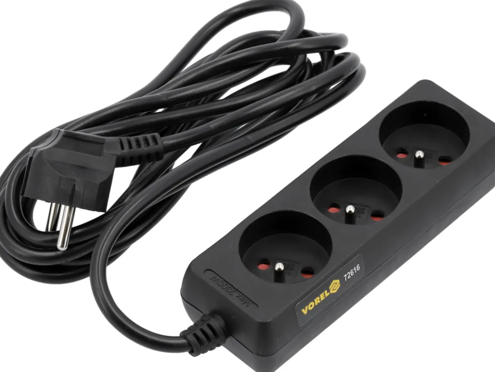 PRZEDŁUŻACZ ELEKTRYCZNY, CZARNY, 3 GNIAZDA Z UZIEMIENIEM, 3M