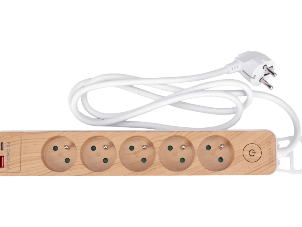 PRZEDŁUŻACZ Z USB LISTWA ZASILAJĄCA 5 GNIAZD Z/U 1,4M IMITACJA DREWNA