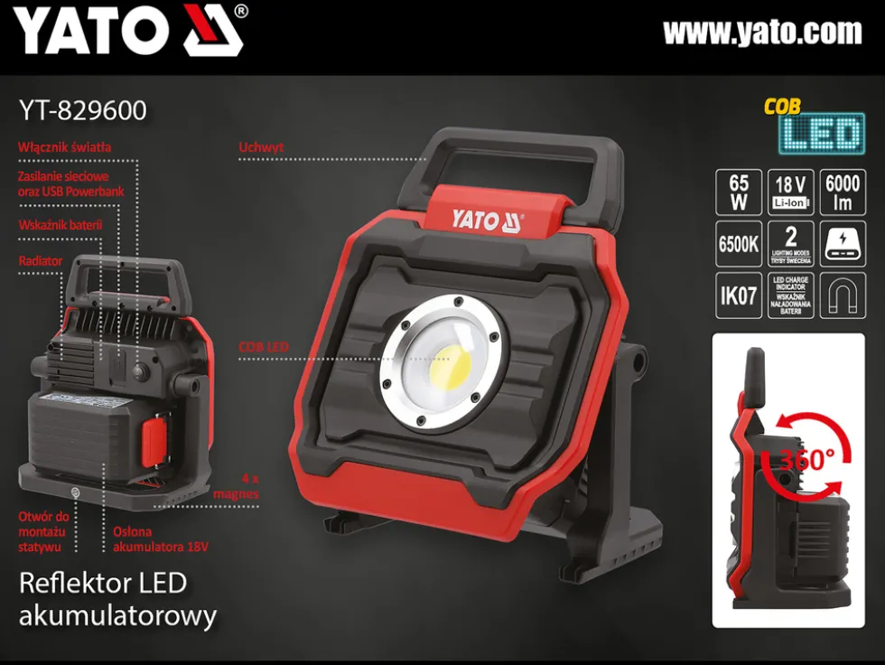 REFLEKTOR LED 18V, 6000 LM, 65W - BEZ AKUMULATORA