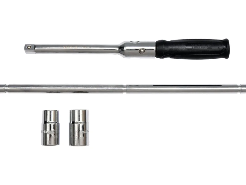 SKŁADANY KLUCZ DO KOŁ SAMOCHODOWYCH W ETUI. NASADKI 17MM, 19MM, 21MM, 23MM