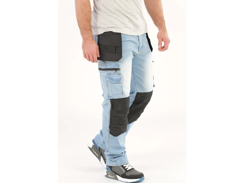 SPODNIE ROBOCZE MONTERSKIE STRETCH JEANS LIGHT BLUE ROZM. L/XL