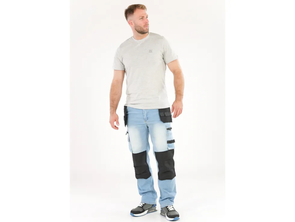 SPODNIE ROBOCZE MONTERSKIE STRETCH JEANS LIGHT BLUE ROZM. L/XL