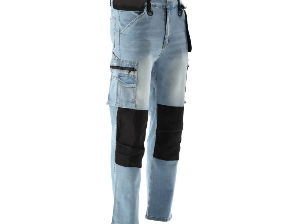 SPODNIE ROBOCZE MONTERSKIE STRETCH JEANS LIGHT BLUE ROZM. L