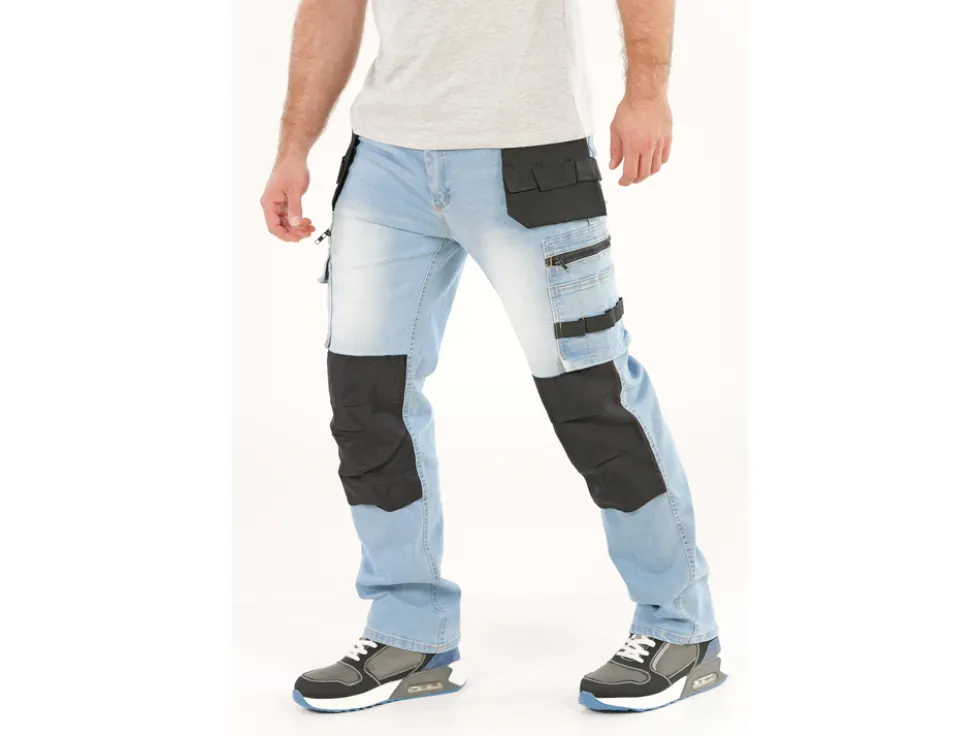 SPODNIE ROBOCZE MONTERSKIE STRETCH JEANS LIGHT BLUE ROZM. L