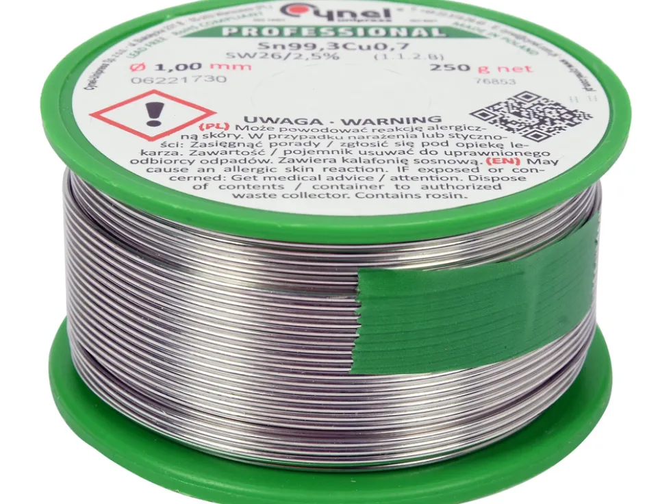 SPOIWO, DRUT LUTOWNICZY BEZOŁOWIOWY Z TOPNIKIEM NA SZPULI 1,0MM, 250G, SN99,3CU0,7