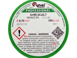 SPOIWO, DRUT LUTOWNICZY BEZOŁOWIOWY Z TOPNIKIEM NA SZPULI 0,7MM, 100G, SN99,3CU0,7