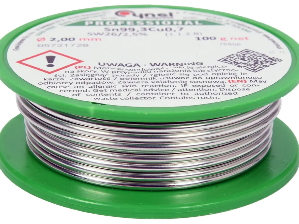 SPOIWO, DRUT LUTOWNICZY BEZOŁOWIOWY Z TOPNIKIEM NA SZPULI 2,0MM, 100G, SN99,3CU0,7
