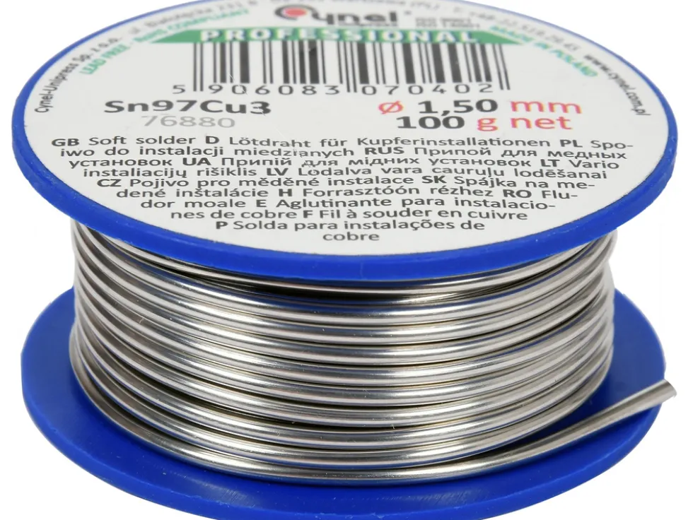 SPOIWO, DRUT LUTOWNICZY DO INSTALACJI MIEDZIANYCH NA SZPULI 1,5MM, 100G, SN97CU3