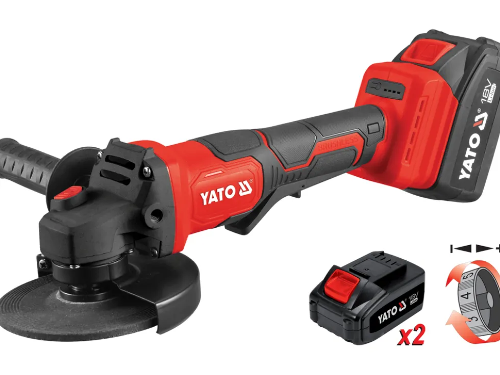 SZLIFIERKA KĄTOWA 18V 125MM (BL MOTOR; 2X4AH) WŁĄCZNIK ŁOPATKOWY