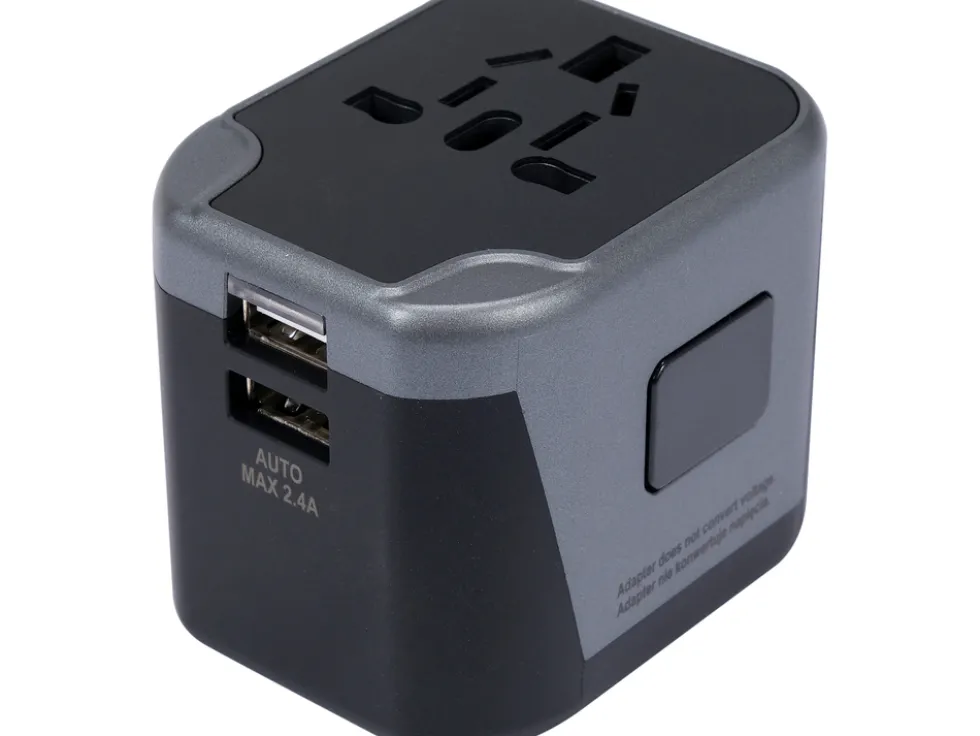 UNIWERSALNY ADAPTER PODRÓŻNY DO PONAD 150 KRAJÓW Z ŁADOWARKĄ 2 X USB 5V/2,4A