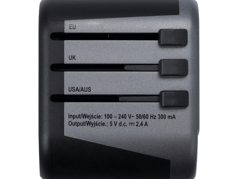 UNIWERSALNY ADAPTER PODRÓŻNY DO PONAD 150 KRAJÓW Z ŁADOWARKĄ 2 X USB 5V/2,4A