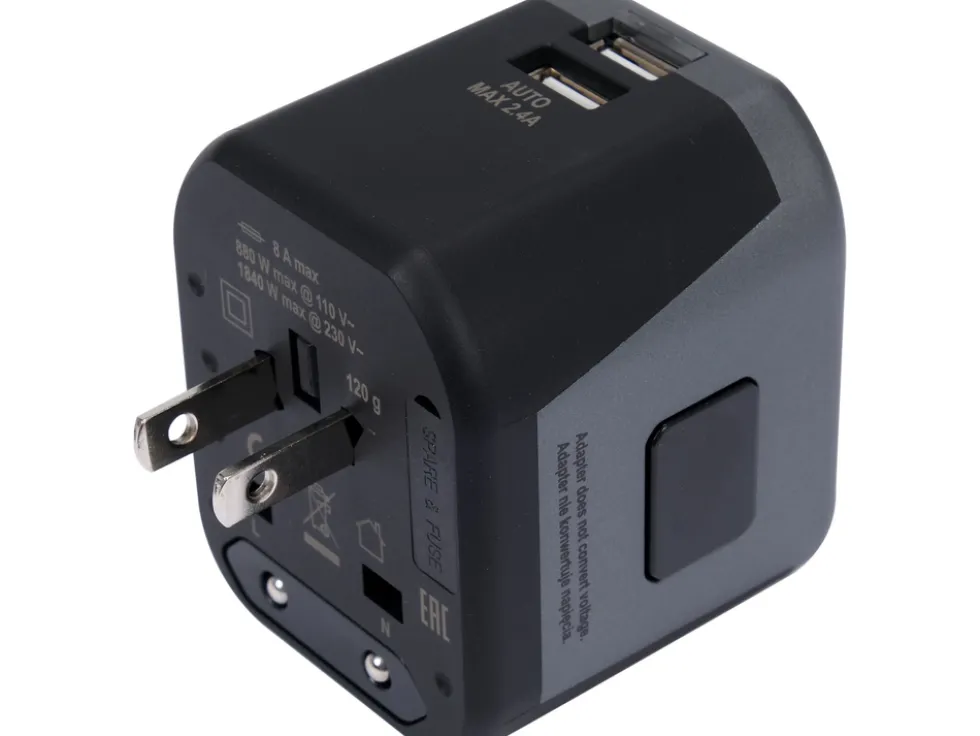 UNIWERSALNY ADAPTER PODRÓŻNY DO PONAD 150 KRAJÓW Z ŁADOWARKĄ 2 X USB 5V/2,4A