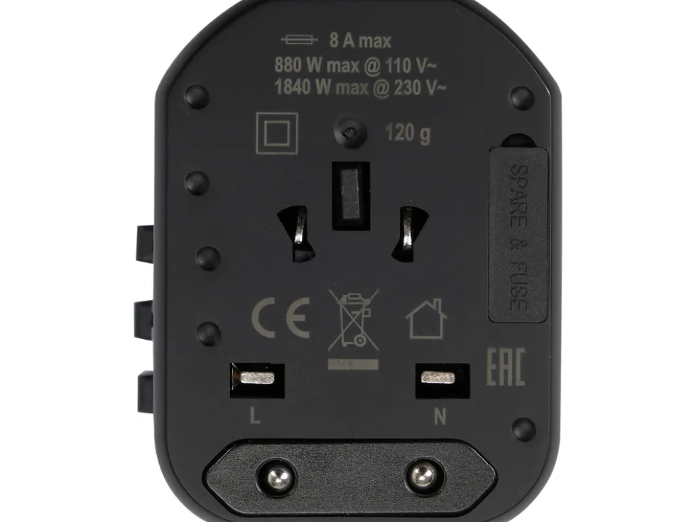 UNIWERSALNY ADAPTER PODRÓŻNY DO PONAD 150 KRAJÓW Z SZYBKĄ ŁADOWARKĄ USB Q.C. 3.0, 20W