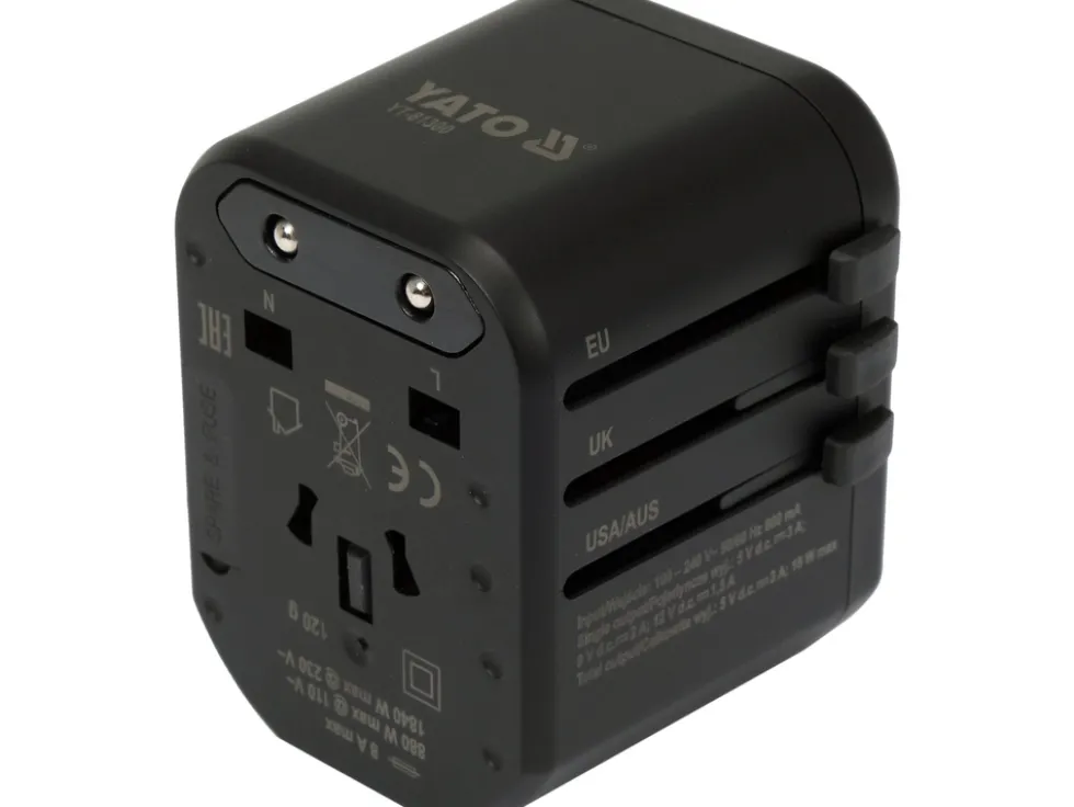 UNIWERSALNY ADAPTER PODRÓŻNY DO PONAD 150 KRAJÓW Z SZYBKĄ ŁADOWARKĄ USB Q.C. 3.0, 20W