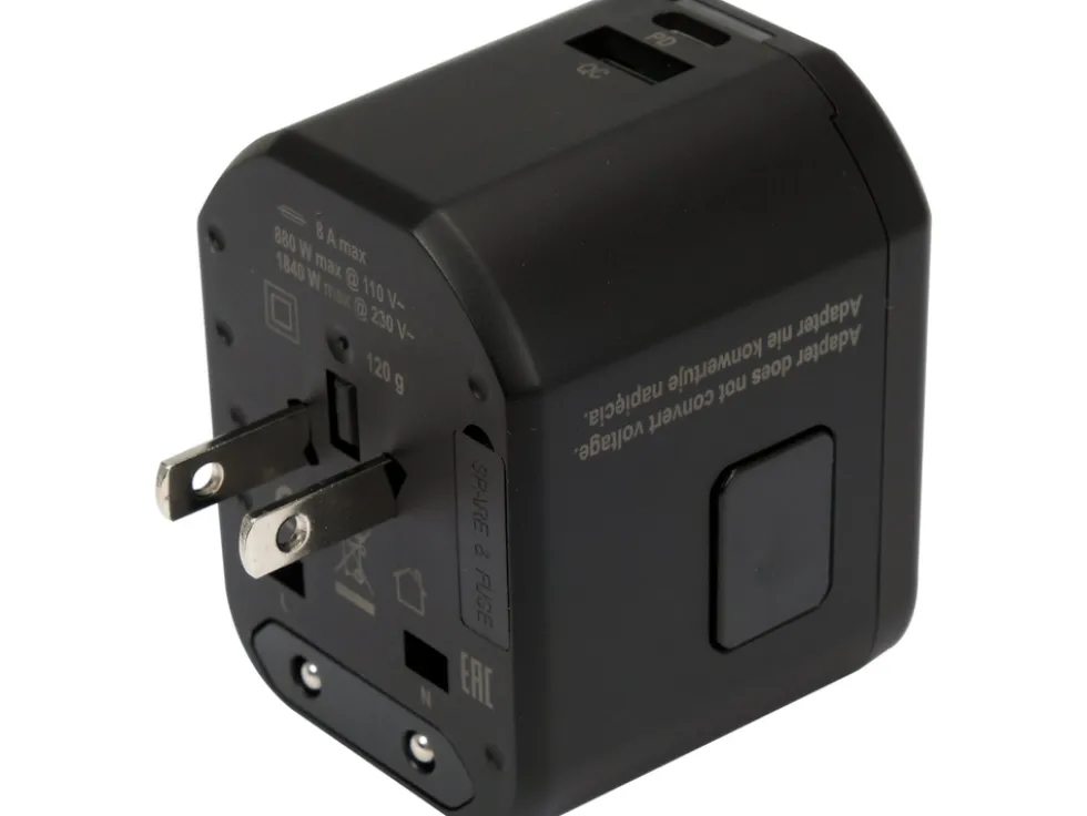 UNIWERSALNY ADAPTER PODRÓŻNY DO PONAD 150 KRAJÓW Z SZYBKĄ ŁADOWARKĄ USB Q.C. 3.0, 20W