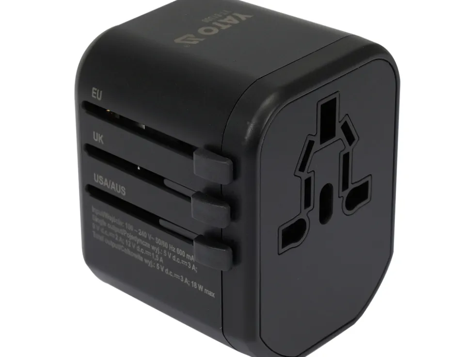 UNIWERSALNY ADAPTER PODRÓŻNY DO PONAD 150 KRAJÓW Z SZYBKĄ ŁADOWARKĄ USB Q.C. 3.0, 20W