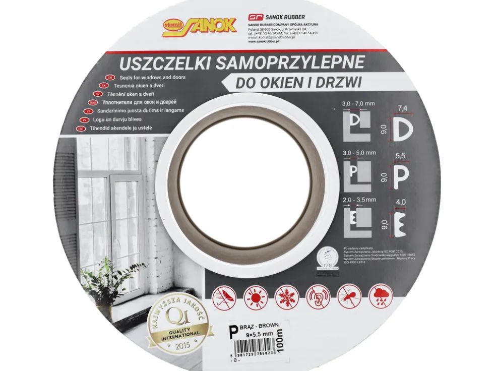 USZCZELKA DO OKIEN I DRZWI, EPDM, TYP P, BRĄZ, 100M