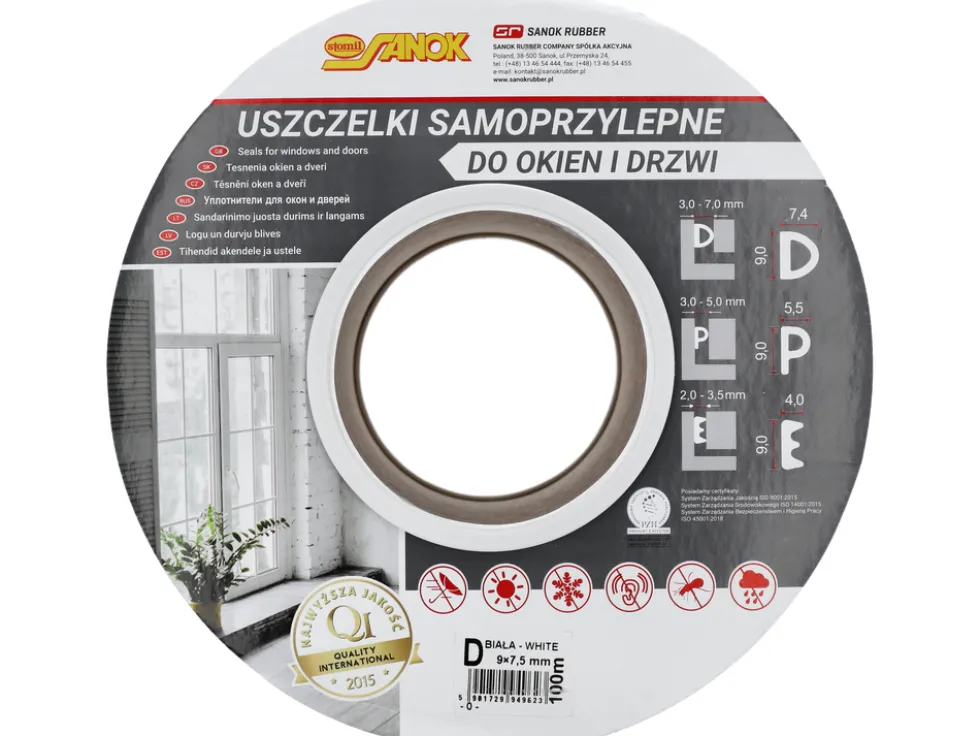 USZCZELKA DO OKIEN I DRZWI, EPDM, TYP D, BIAŁA, 100M