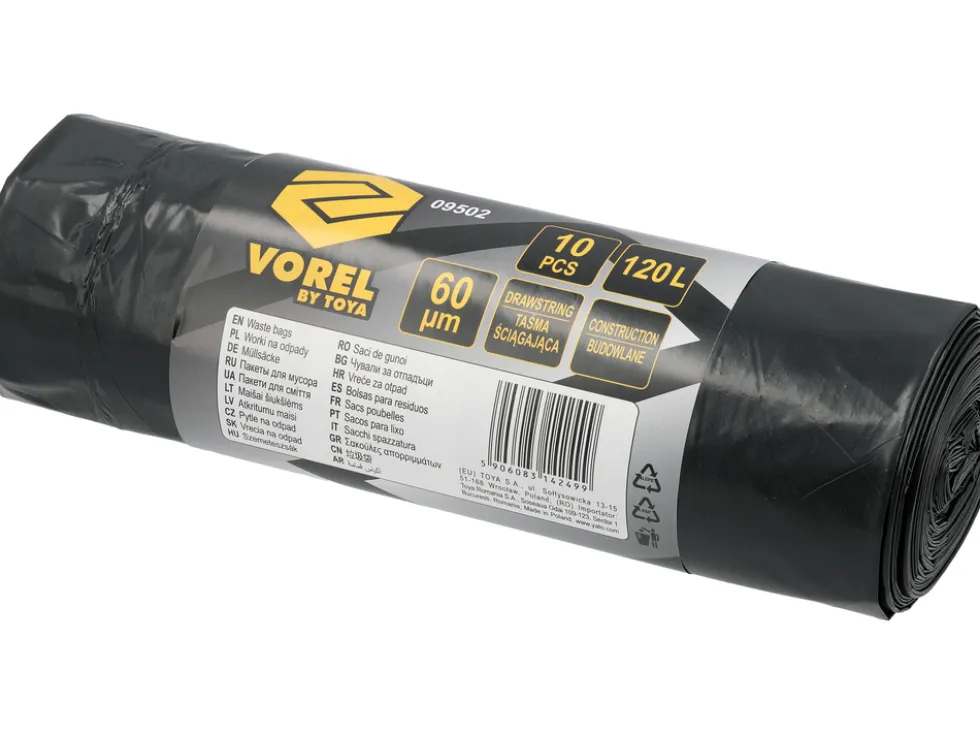 WORKI NA ODPADY BUDOWLANE Z TAŚMĄ 120L 10SZT 60ꙠM